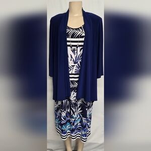 Cb Established 1962 Woman 16 Stretch Knit Dress Attached Cardigan & Necklace